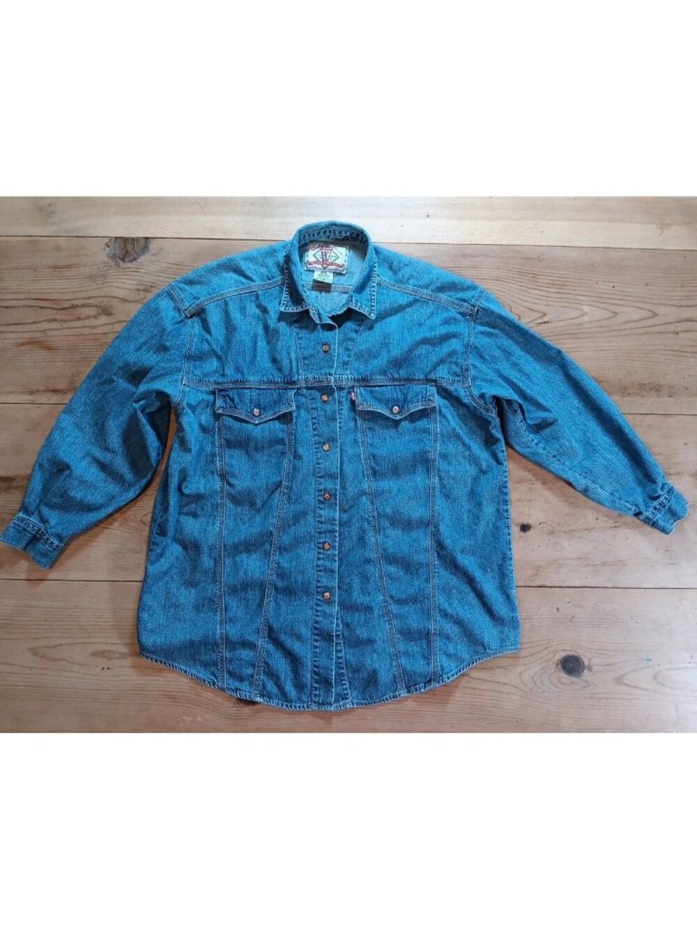Vtg Levis Denim Shirt Women M L Oversize Western-style Jean Metal Snap Up Front